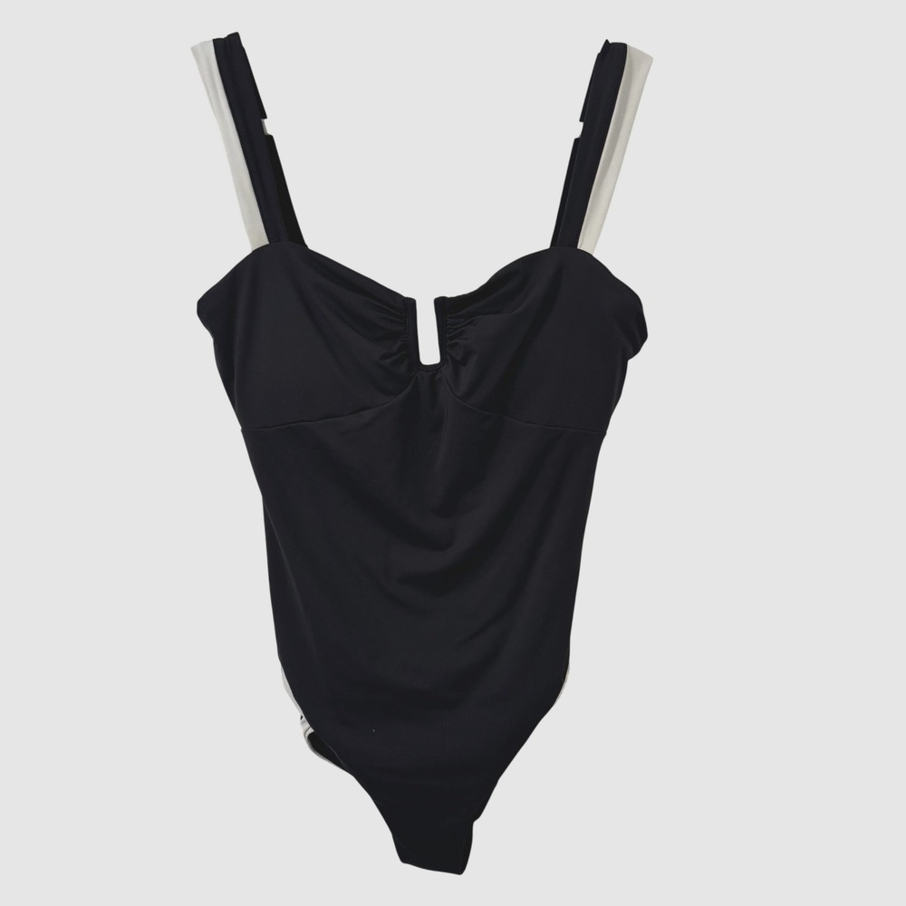 Calia One Piece Swimsuit Womens Sz 12 Black White U Bar Tummy Control Athletic